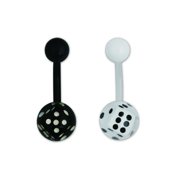 Piercing do pupíku akrylátový hrací kostička v kuličce