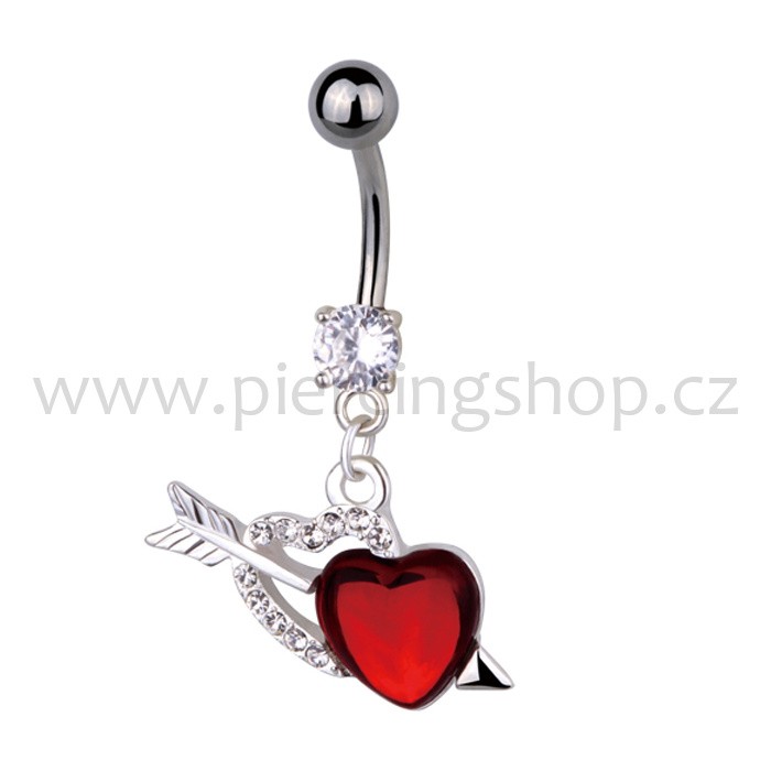 Piercing do pupíku s přívěškem crystal srdíčko a šíp